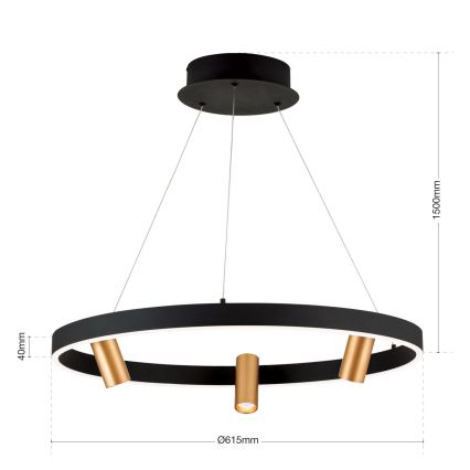 LED fényerőszabályozható csillár kábelen BERLIN LED/50W/230V fekete/arany