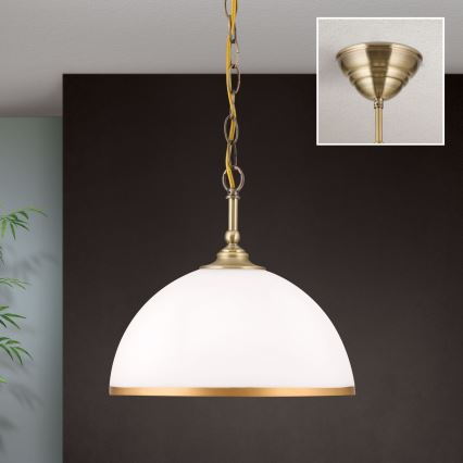 Csillár láncon OLD LAMP 1xE27/40W/230V átm. 30 cm fehér/réz