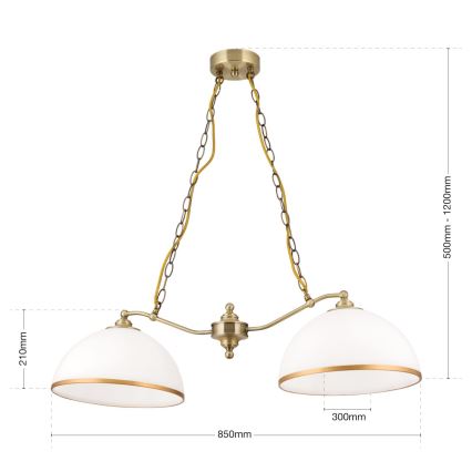 Csillár láncon OLD LAMP 2xE27/40W/230V fehér/réz