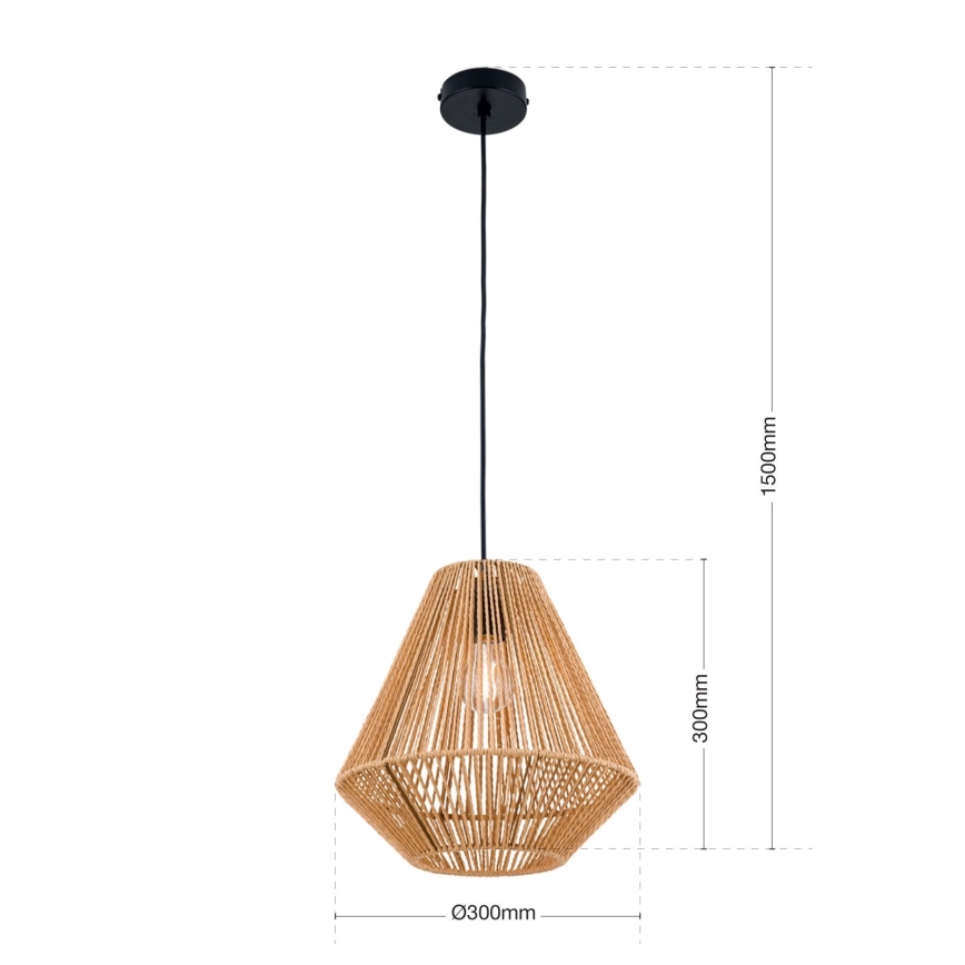 Csillár zsinóron JUNGLE 1xE27/40W/230V átm. 31 cm kender