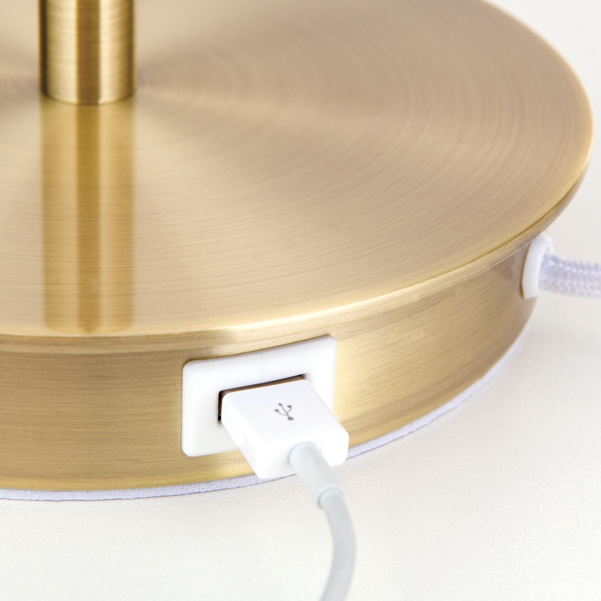 Asztali lámpa USB porttal LUDWIG 1xE27/40W/230V 50 cm fehér/arany