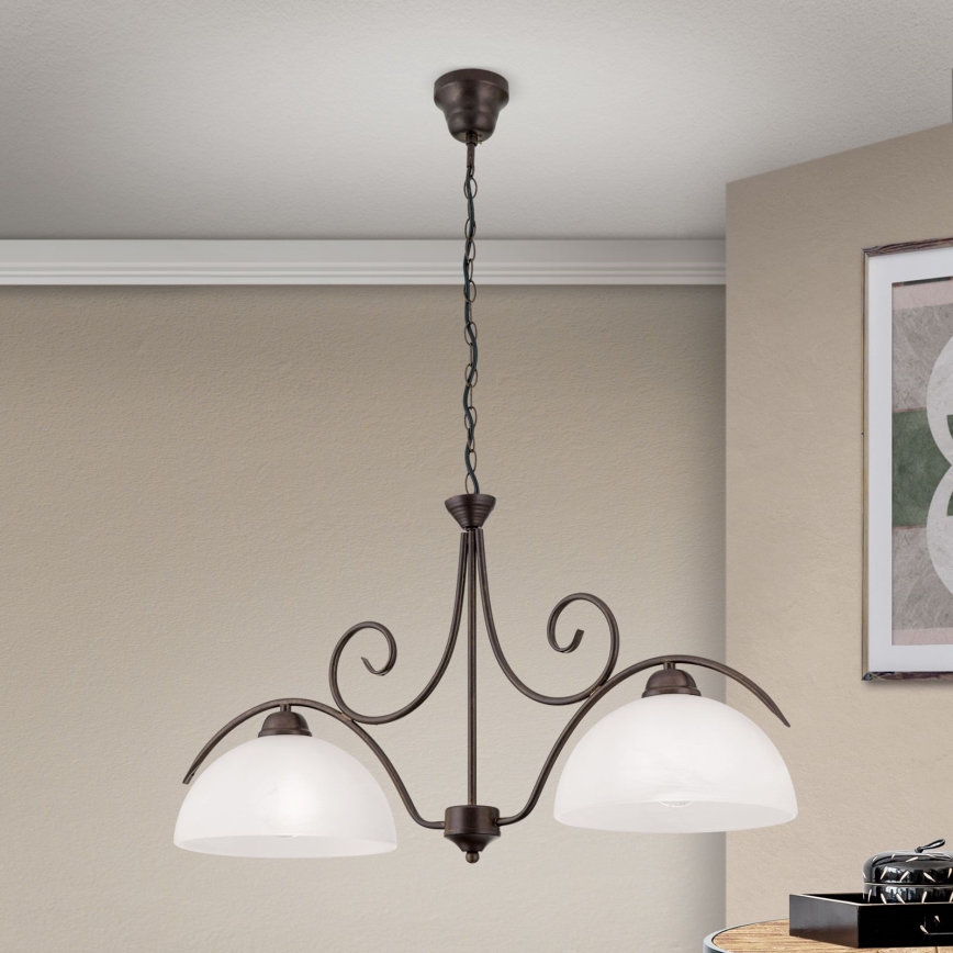 Láncos csillár RULA 2xE27/40W/230V fehér/bronz