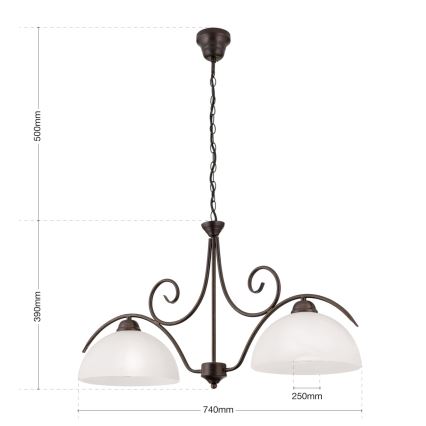 Láncos csillár RULA 2xE27/40W/230V fehér/bronz