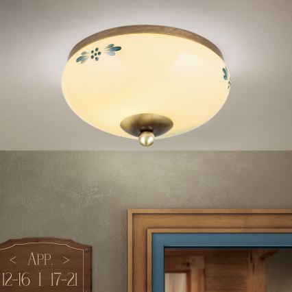 LANDHAUS mennyezeti lámpa 1xE27/60W/230V átm. 21 cm bronz/bézs/kék