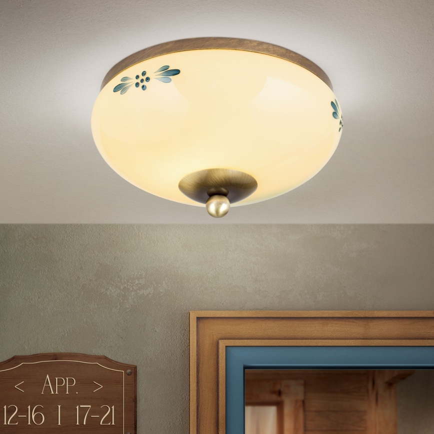 LANDHAUS mennyezeti lámpa 1xE27/60W/230V átm. 21 cm bronz/bézs/kék