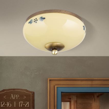 LANDHAUS mennyezeti lámpa 1xE27/60W/230V átm. 21 cm bronz/bézs/kék