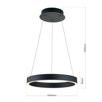 KOLK LED dimmelhető kábeles csillár LED/40W/230V 2700/3000/4000K Ø 40 cm fekete