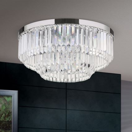 LED Dimmeres kristály mennyezeti lámpa PRISM LED/80W/230V átmérő 55 cm fényes króm
