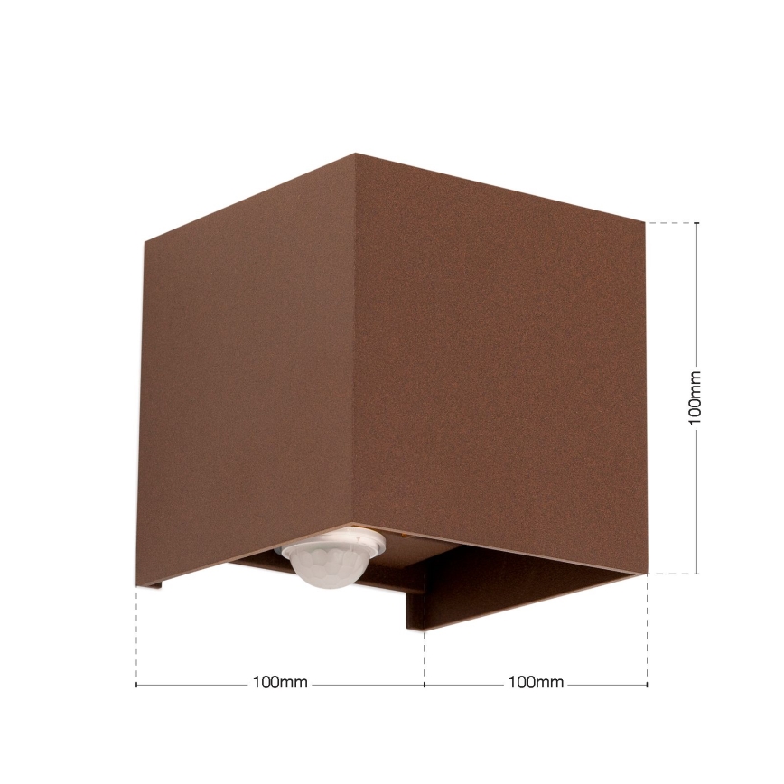 Kültéri fali lámpa mozgás- és alkonyérzékelővel CUBE-S LED/13W/230V IP54 barna
