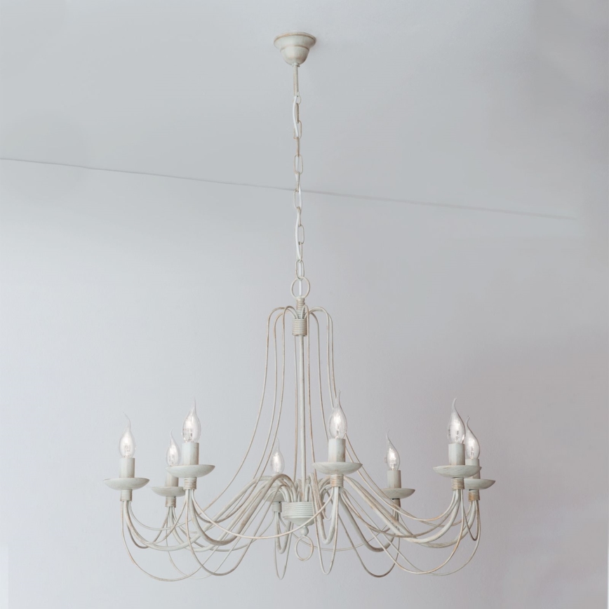 Csillár láncon VELA 8xE14/40W/230V átm. 80 cm fehér/arany/patinás