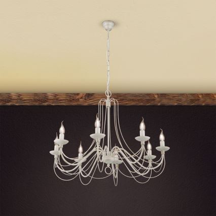 Csillár láncon VELA 8xE14/40W/230V átm. 80 cm fehér/arany/patinás