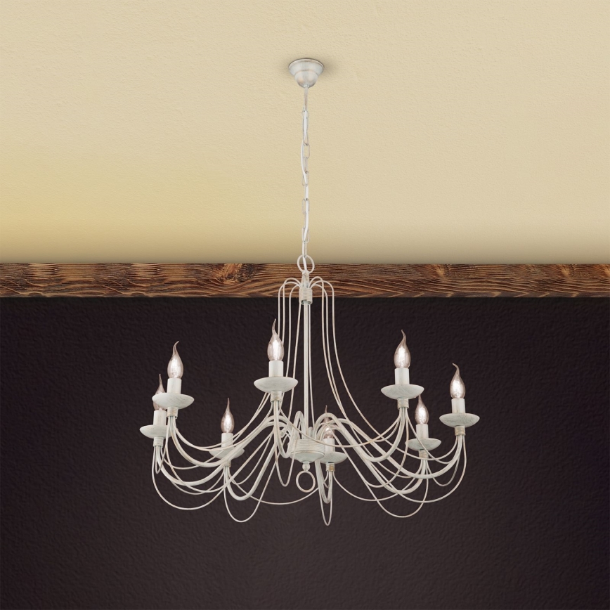 Csillár láncon VELA 8xE14/40W/230V átm. 80 cm fehér/arany/patinás