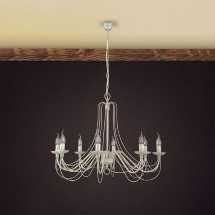 Csillár láncon VELA 8xE14/40W/230V átm. 80 cm fehér/arany/patinás