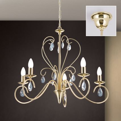 Kristály csillár láncon ALESSIA 5xE14/40W/230V arany