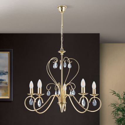 Kristály csillár láncon ALESSIA 5xE14/40W/230V arany