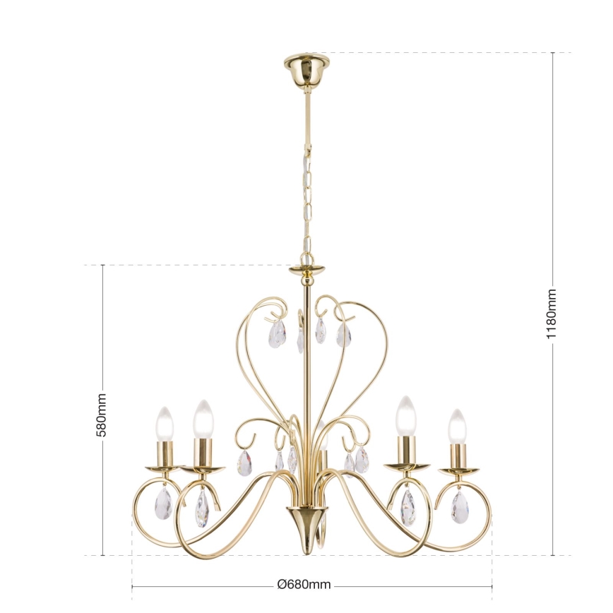 Kristály csillár láncon ALESSIA 5xE14/40W/230V arany