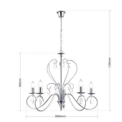 Kristály csillár láncon ALESSIA 5xE14/40W/230V fényezett króm