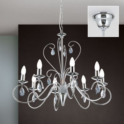 Kristály csillár láncon ALESSIA 8xE14/40W/230V fényezett króm
