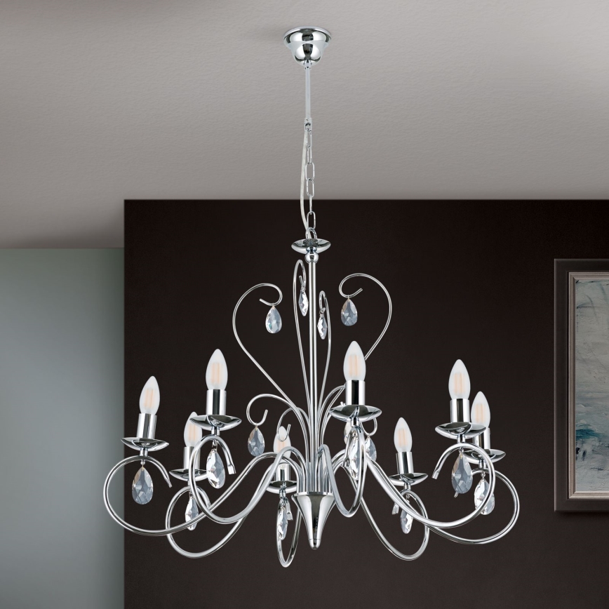Kristály csillár láncon ALESSIA 8xE14/40W/230V fényezett króm