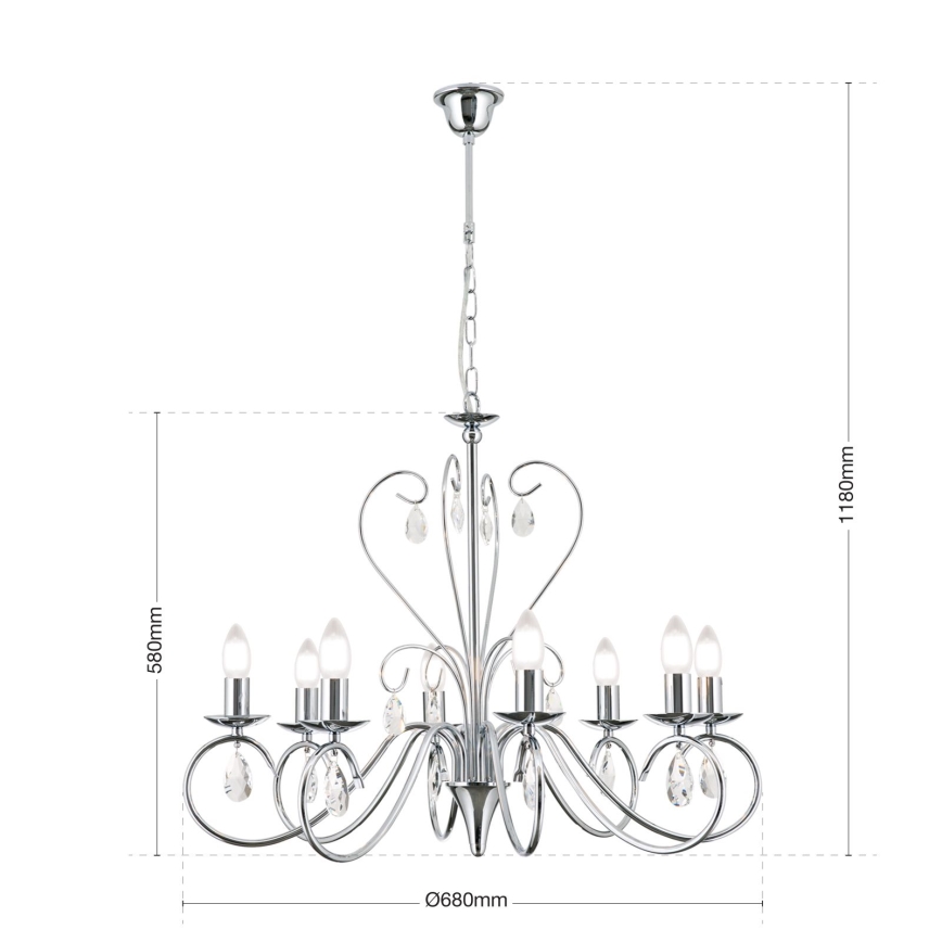 Kristály csillár láncon ALESSIA 8xE14/40W/230V fényezett króm