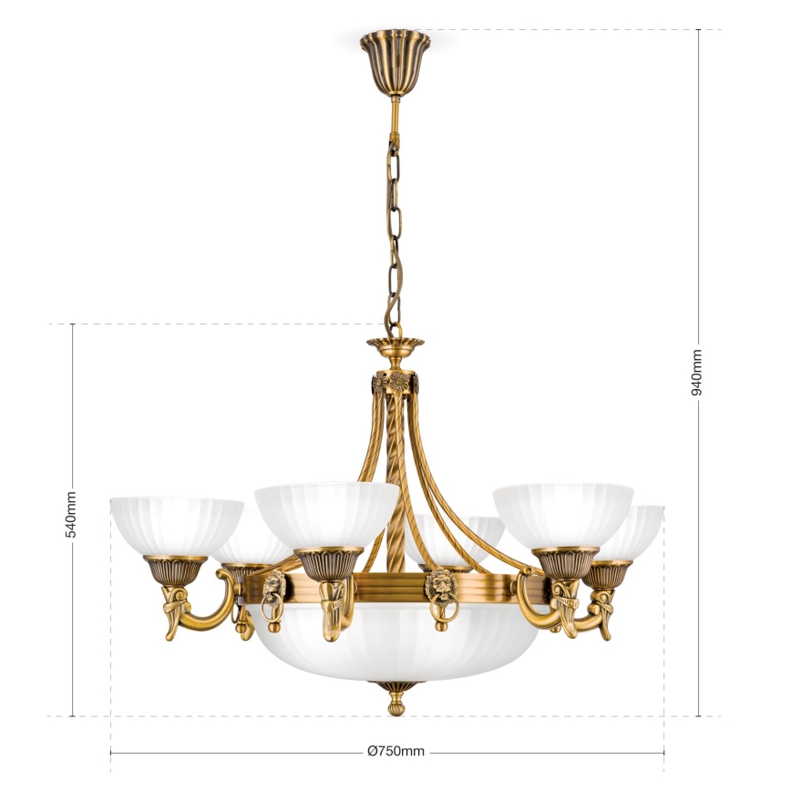 Csillár láncon ROCCA 9xE27/60W/230V átm. 75 cm bronz/fehér