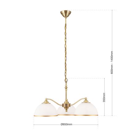Csillár láncon OLD LAMP 3xE27/40W/230V átm. 65 cm fehér/réz