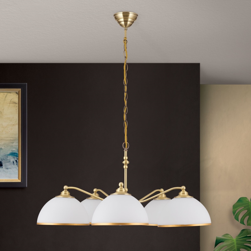 Csillár láncon OLD LAMP 5xE27/40W/230V átm. 75 cm fehér/réz