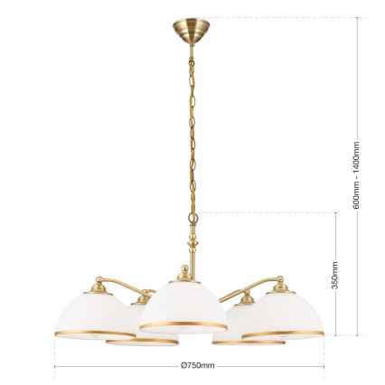 Csillár láncon OLD LAMP 5xE27/40W/230V átm. 75 cm fehér/réz