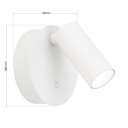 LED dimmelhető, újratölthető érintésvezérlésű fali spotlámpa LUXY LED/1W/5V 2200 mAh 2700/3000/4000K fehér