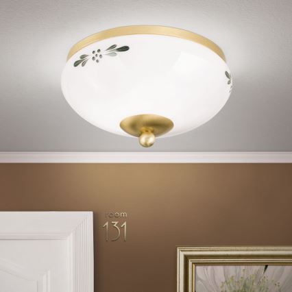 Mennyezeti lámpa LANDHAUS 1xE27/60W/230V Ø 21 cm sárgaréz/fehér/zöld