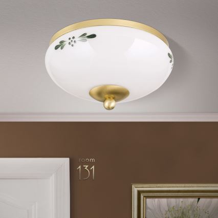 Mennyezeti lámpa LANDHAUS 1xE27/60W/230V Ø 21 cm sárgaréz/fehér/zöld