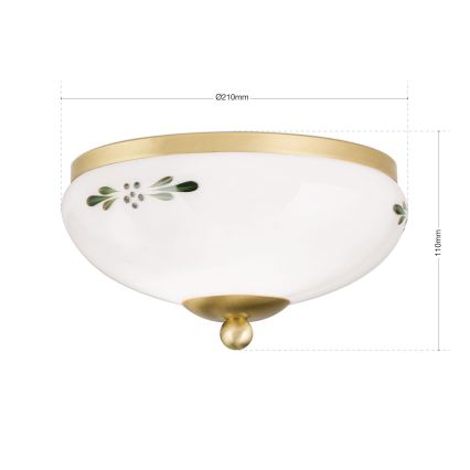Mennyezeti lámpa LANDHAUS 1xE27/60W/230V Ø 21 cm sárgaréz/fehér/zöld