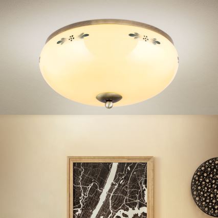 Mennyezeti lámpa LANDHAUS 3xE27/60W/230V Ø 35 cm bronz/bézs/kék