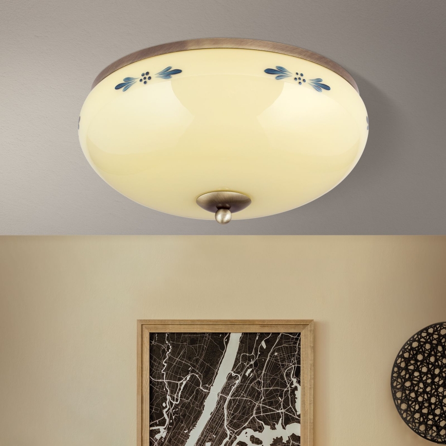Mennyezeti lámpa LANDHAUS 3xE27/60W/230V Ø 35 cm bronz/bézs/kék