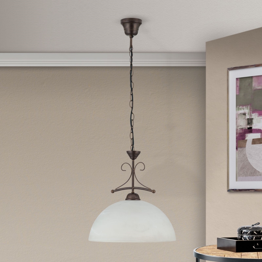 RULA láncos csillár 1xE27/40W/230V, átm. 35 cm, fehér/bronz