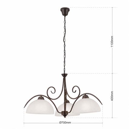 RULA láncos csillár 3xE27/40W/230V Ø 70 cm fehér/bronz