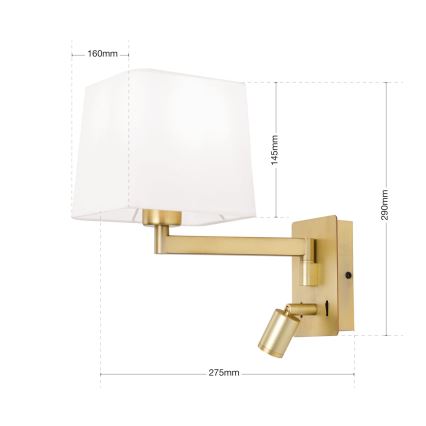LED Fali lámpa CARLTON 1xE27/40W/230V + LED/3W fehér/arany