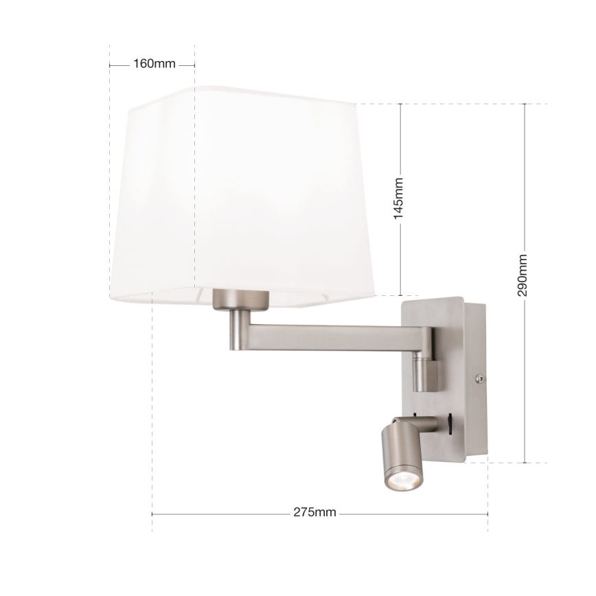 LED Fali lámpa CARLTON 1xE27/40W/230V + LED/3W fehér/matt króm