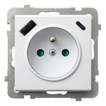 Ospel - Keret nélküli fali aljzat 230V + 1xUSB-A + 1xUSB-C SONATA fehér