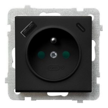 Ospel - keret nélküli fali aljzat 230V + 1xUSB-A + 1xUSB-C SONATA fekete