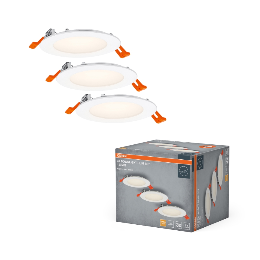 Osram - 3 db-os LED beépíthető spot szett, 8W/230V, 3000K, átm. 12 cm, fehér