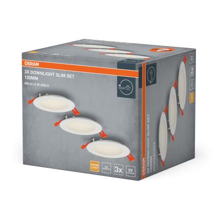 Osram - 3 db-os LED beépíthető spot szett, 8W/230V, 3000K, átm. 12 cm, fehér