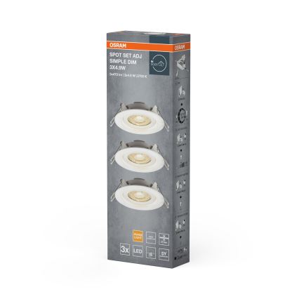 Osram - 3 darabos készlet: dimmelhető, beépíthető SPOT LED lámpatest, 4,9 W/230 V, 2700 K, átm. 8,7 cm, fehér