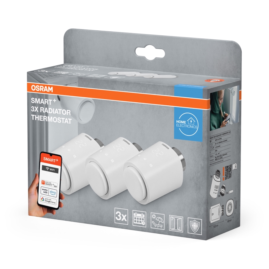 Osram - 3 db SMART+ termosztatikus radiátorfej készlet, 3×AA, Wi-Fi