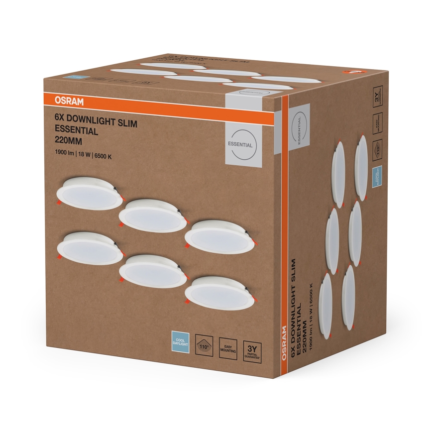 Osram - 6 darabos szett ESSENTIAL LED/18W/230V, 6500K, Ø 22 cm, fehér