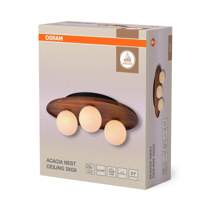Osram - ACACIA NEST mennyezeti lámpatest 3xG9/5W/230V akác
