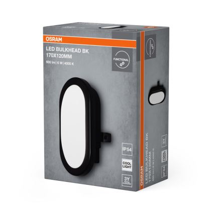 Osram - BULKHEAD LED-es kültéri fali lámpa, 6W, 230V, IP54, fekete