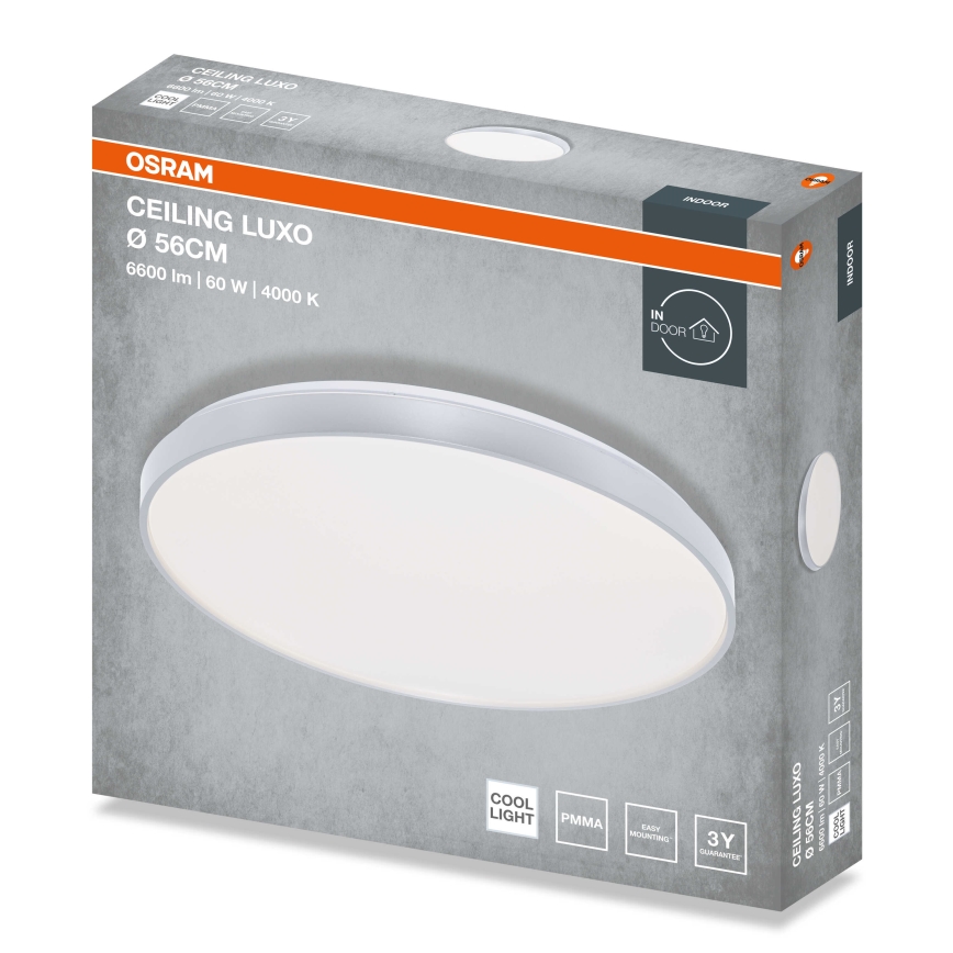 Osram - CEILING LUXO LED mennyezeti lámpa, 60 W, 230 V, átmérő 56 cm, ezüstszínű