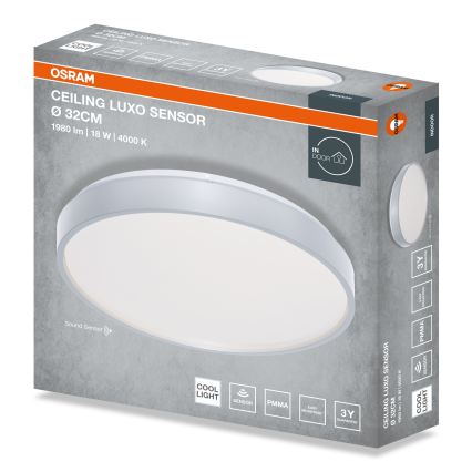 Osram - LED mennyezeti lámpa alkonyérzékelővel CEILING LUXO LED/18W/230V átm. 32 cm ezüstszínű