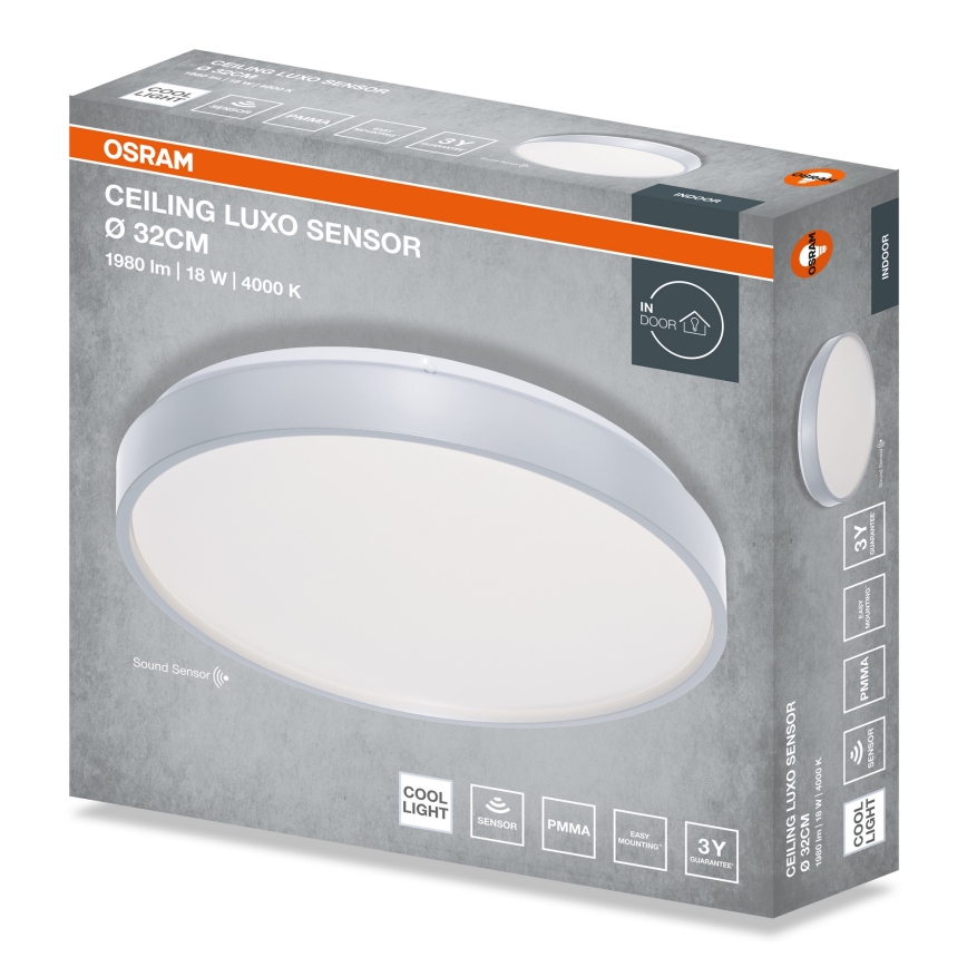 Osram - LED mennyezeti lámpa alkonyérzékelővel CEILING LUXO LED/18W/230V átm. 32 cm ezüstszínű